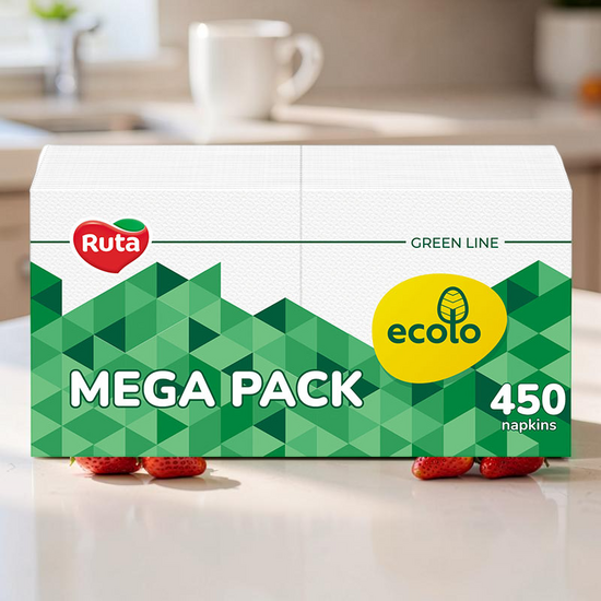 Салфетки ECOLO 1 слой, 21х24см, 450 штук, белые