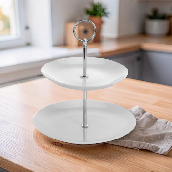 Suport de servire EH, 2 nivele, portelan, D 16.5 cm, 21.5 cm