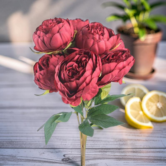 Buchet artificial GS Bujor, diverse culori, 7 capete, 40cm, 9242-25