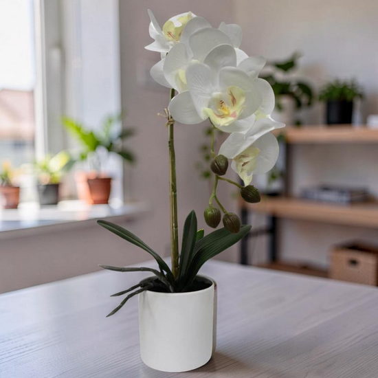 Orhidee artificiala in ghiveci, alba, 44 cm