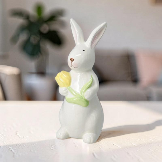 Statuetă "Iepure cu floare", 15x6 cm, Ceramică