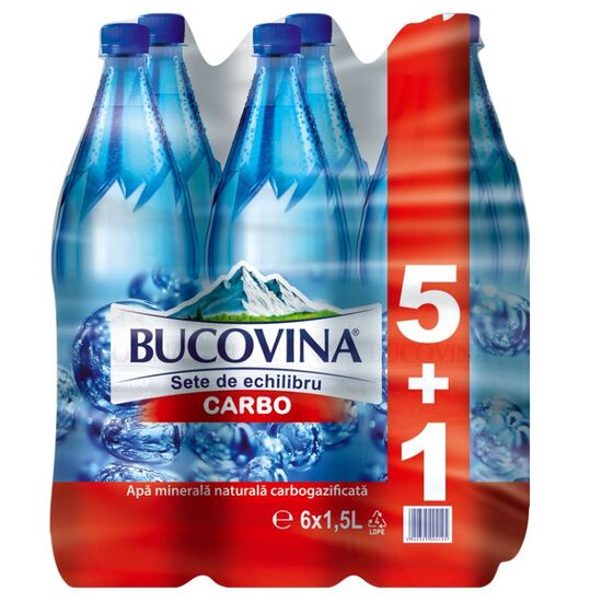 Минеральная вода BUCOVINA природная, газированная, 1.5 Л, 5+1 шт бесплатно
