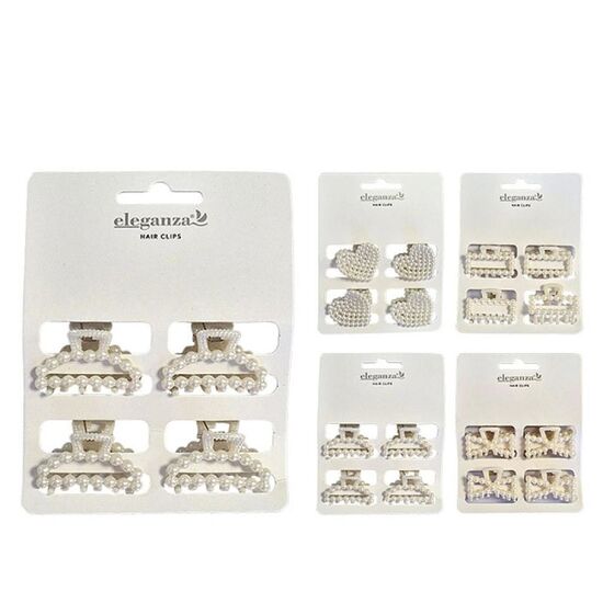 Set de agrafe pentru par ELEGANZA "Perle", plastic, 4х3 cm, 4 buc