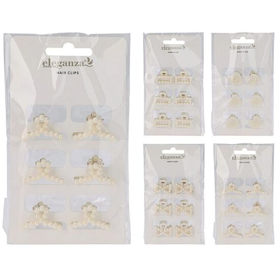 Set agrafe pentru par ELEGANZA "Perle", plastic, 3х3 cm, 6 buc