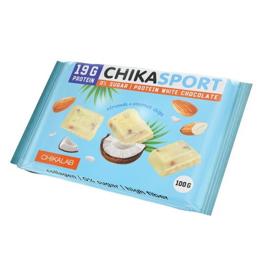 Белый шоколад CHIKALAB, с миндалем и кокосовыми чипсами, 100 г