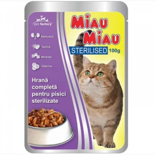 Hrana umeda MIAU MIAU Sterilised, pentru pisici adulte, 100 g