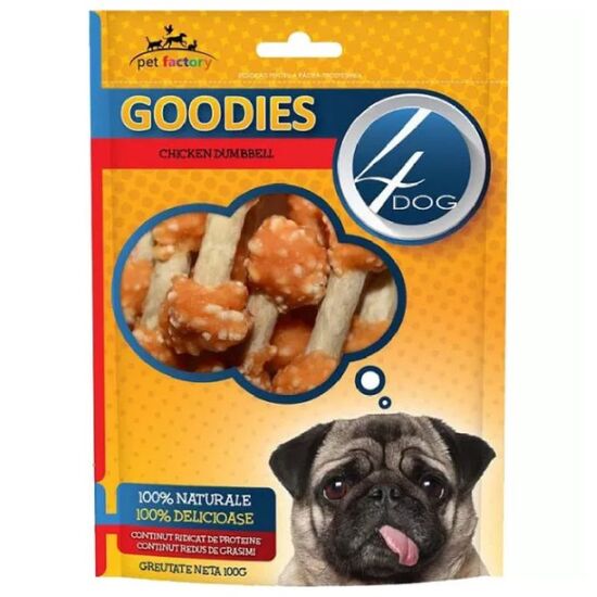 Delicatese pentru caini 4DOG GOODIES Classic chicken poppers dumbbells, 100 g