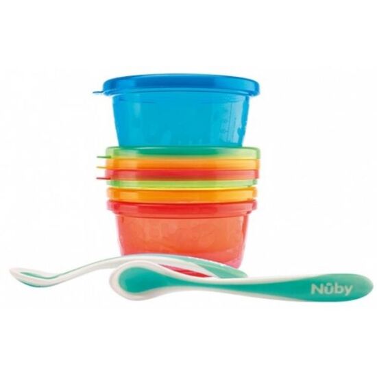 Set de veselă pentru prânz NUBY NV0501004, 4 recipiente, 2 linguri, 300 ml