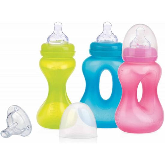 Sticla de antrenament NUBY ID1241, Anti-colic, Gat larg, 240 ml, 3 luni +