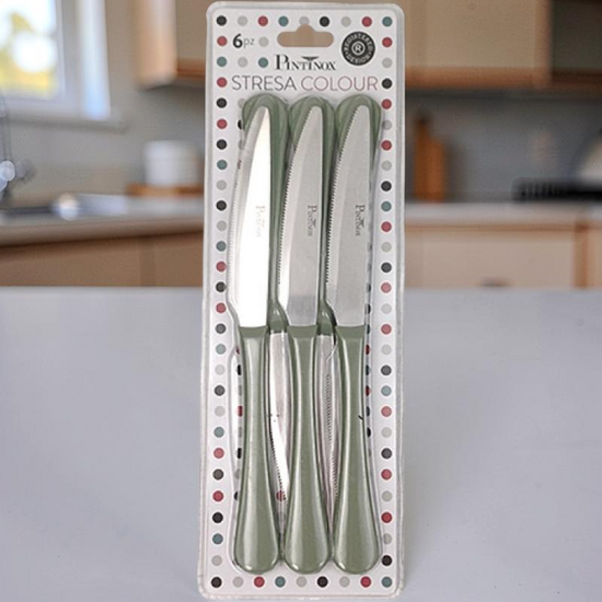 Set cutite de masa Pinti Stresa, maner verde, in blister, inox, 6 buc