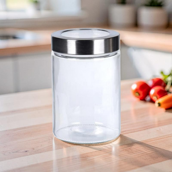 Borcan din sticla EH 1.2l, 17cm, cu capac din metal, plastic
