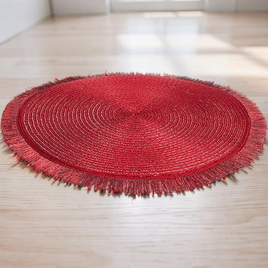 Салфетка сервировочная, D35 cm, с бахромой, красная