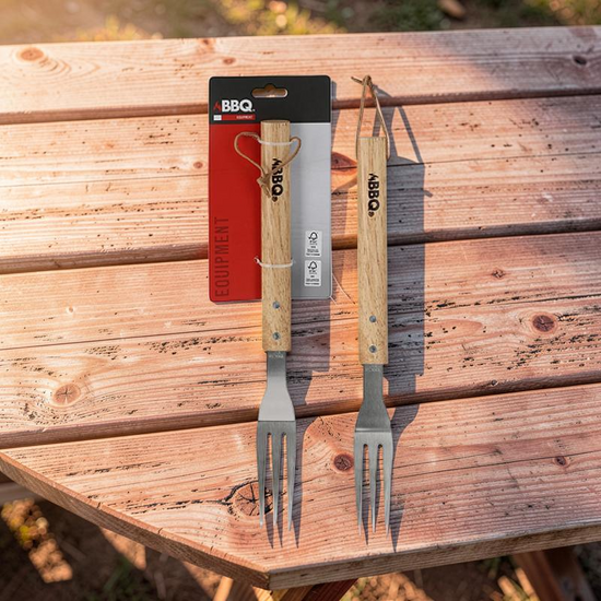 Вилка BBQ, Для барбекю, 38 см, Деревянная ручка