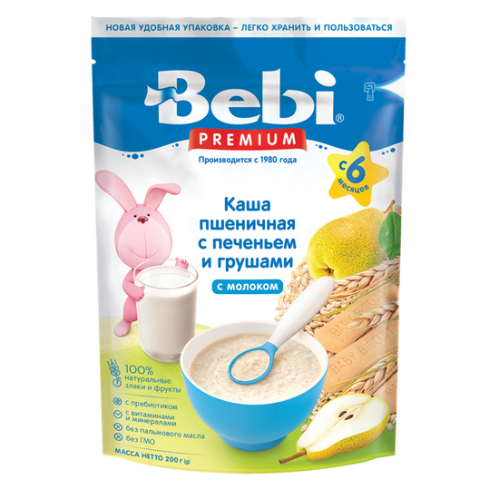 Каша молочная Bebi пшеничная, с печеньем и грушей 200 г