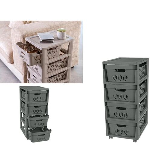 Комод Econova Deluxe, На колесах, 4 ящика, 30Х38.5Х69 см, Серый