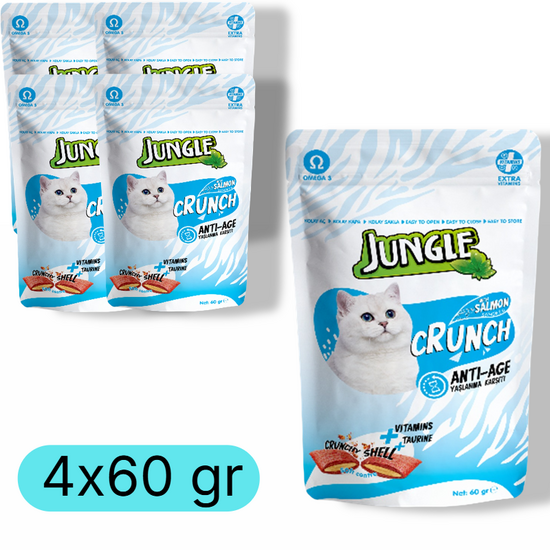 Набор хрустящих лакомств JUNGLE, С начинкой (Лосось), Для кошек, 60 г, 4 шт