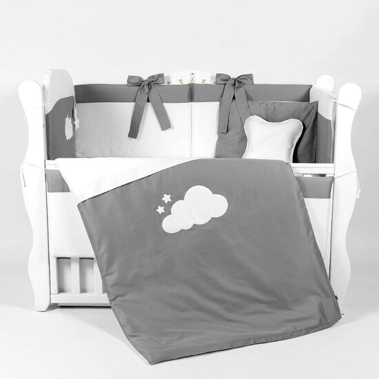 Set pentru patut PERNAMEA SATIN, 8 piese, Gri
