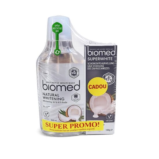 Ополаскиватель и зубная паста BIOMED NATURAL WHITENING, SUPERWHITE