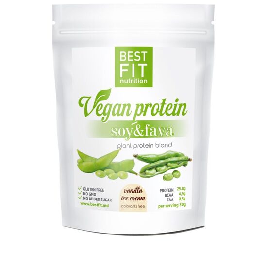 Proteina vegana BEST FIT Soy&Fava, vanilla ice cream, 480 g