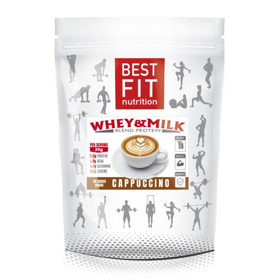Proteina BEST FIT Whey & Milk blend, cu aroma de cappuccino, 480 g