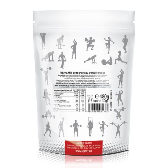 Протеин BEST FIT, Whey & Milk blend, со вкусом манго, 480 г, изображение 2