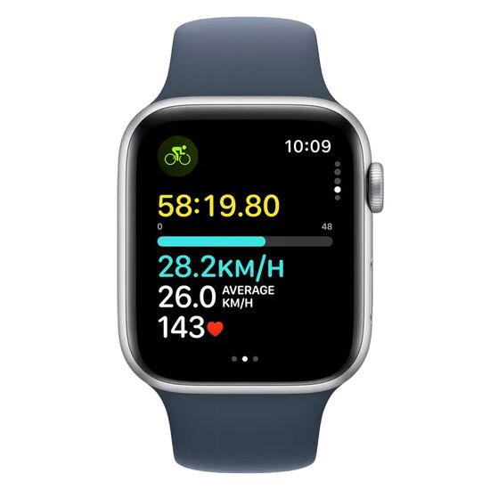 Умные часы Apple Watch SE, GPS, 44mm, Silver Aluminium Case Storm Blue Sport Band, M/L, изображение 5