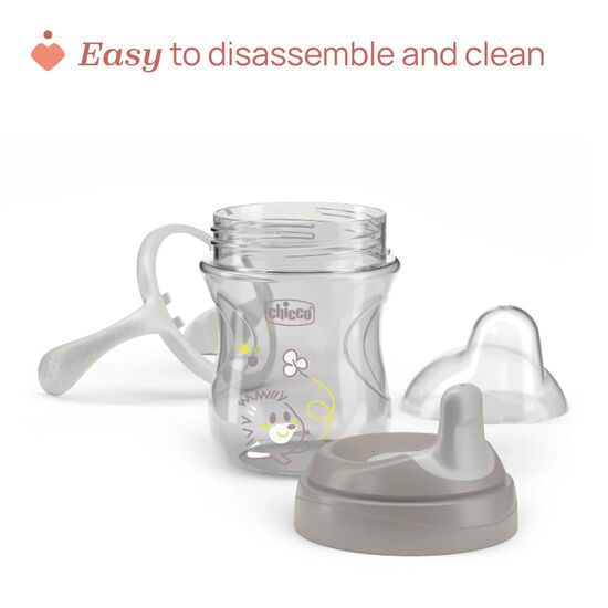 Cana cu pai Caretero Chicco anti-varsare cu tetina rigida, 200 ml, 6 luni+, Grey, 2 image