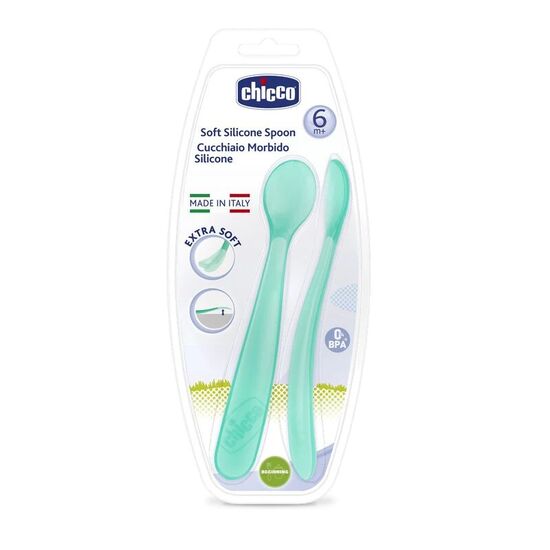 Linguriță cu vârf din silicon Caretero CHICCO, 6 luni+, Blue, 2 buc