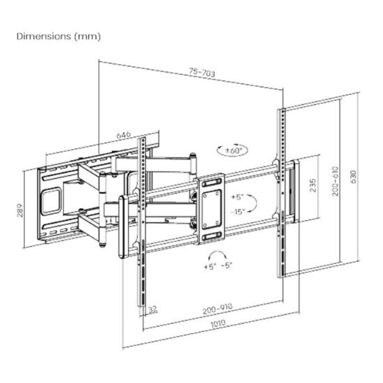 Suport GEMBIRD WM-120ST-01, Pentru TV, Montare pe perete, 60-120”, 120 kg, 2 image
