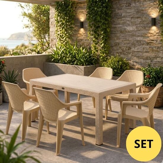 Set Masa ratan 90x150 cm (fara sticla), 1 buc + scaune Babel, 6 buc, 3 image