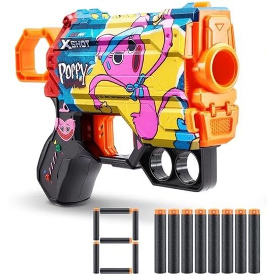 Jucarie pistol X-SHOT Skins Menace Poppy Playtime Kissy S1 cu 8 cartuse