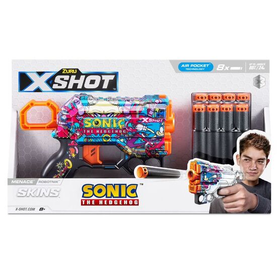 Jucarie pistol X-SHOT Skins Menace Sonic Robotnik S1 cu 8 cartuse