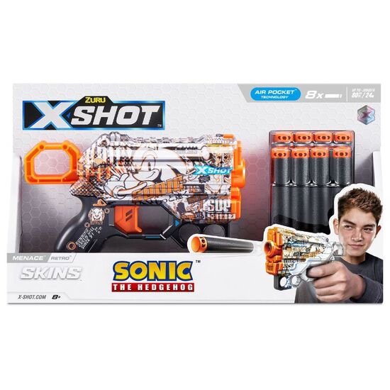 Jucarie pistol X-SHOT Skins Menace Sonic Retro S1 cu 8 cartuse