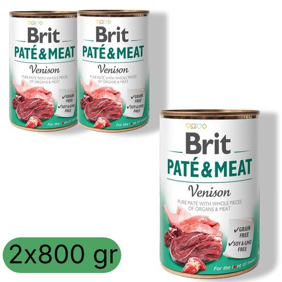 Набор влажного корма BRIT Pate & Meat, Для собак, Паштет с олениной, 800 гр, 2 шт
