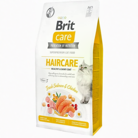 Hrana uscata BRIT Haircare Healthy pentru pisici, fara cereale, cu pui si somon, 7 kg