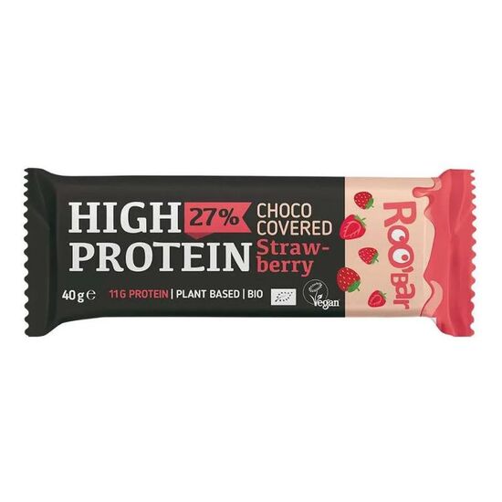 Baton de capsuni ROOBAR, Bogat in proteine, In glazura roz, 40 g