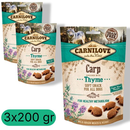 Set de recompense CARNILOVE, Pentru caini, Cu crap si cimbru, 200 g, 3 buc