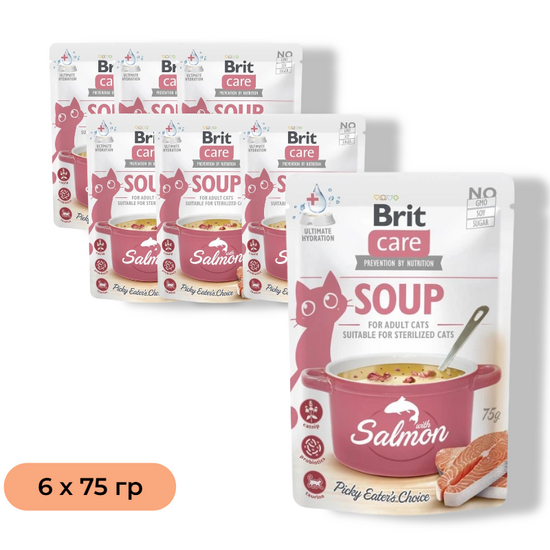 Set BRIT Supă pentru pisici, cu somon, 75 g, 6 buc