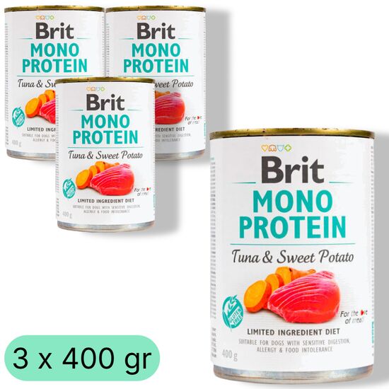 Набор влажного корма BRIT Mono Protein, Для собак, С тунцом и картофелем, 400 гр, 3 шт