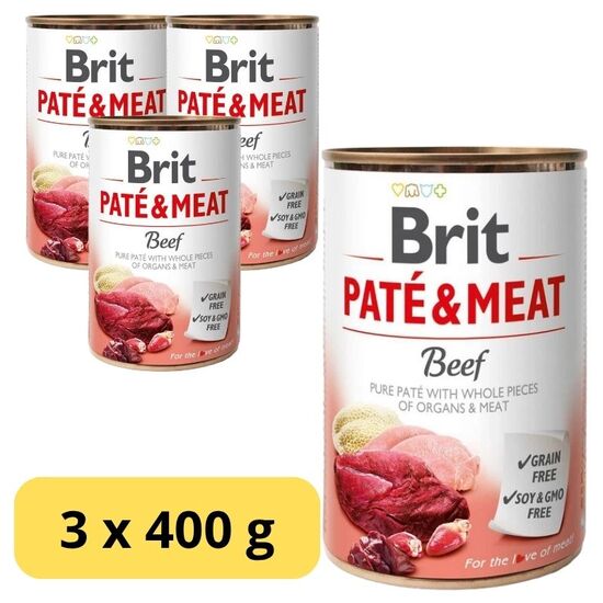 Набор влажный корм BRIT Pate & meat для собак,  паштет, с говядиной, 400 г х 3 шт
