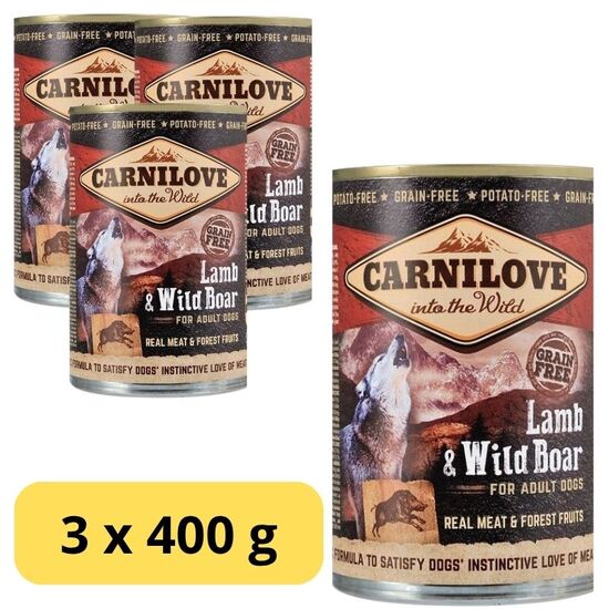 Набор корм влажный CARNILOVE Wild для собак, с ягненком и диким кабаном, 400 г х 3 шт