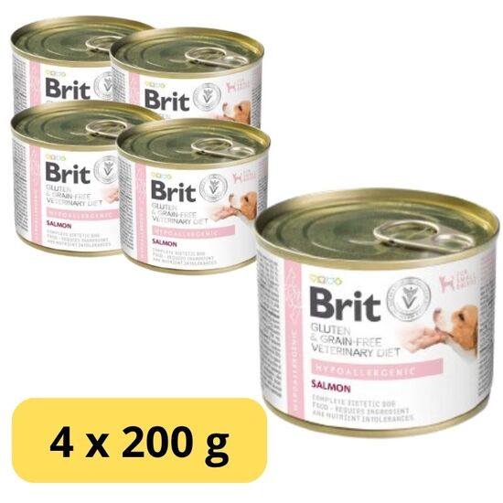 Set hrana umeda BRIT GF VD Hypoallergenic pentru caini, hipoalergenica, cu somon, 200 g x 4 buc