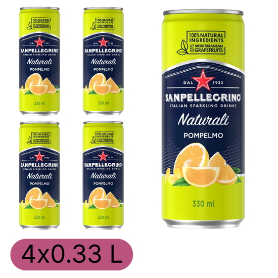 Set Băutură carbogazoasă cu suc SAN PELLEGRINO NATURALI Pompelmo, 0,33 l, 4 buc.