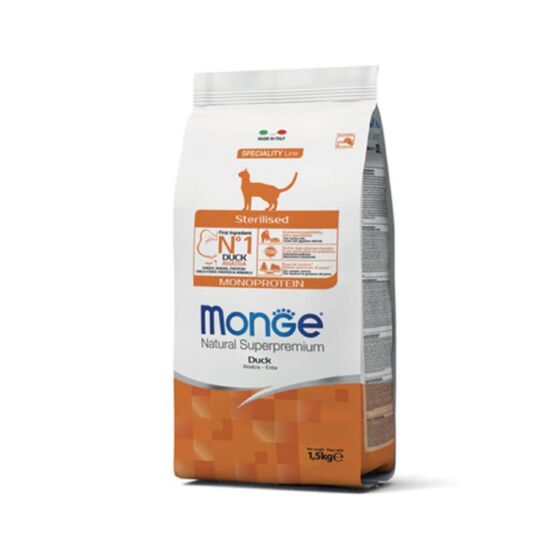 Hrana uscata MONGE, Pentru pisici sterilizate, Cu rata, 1.5 kg