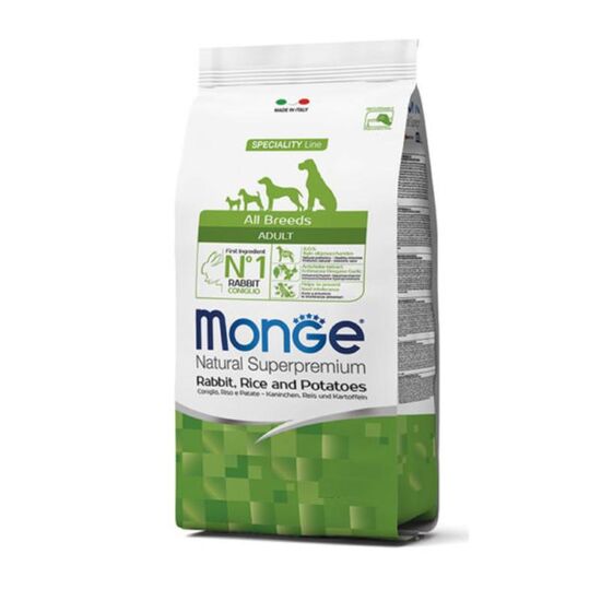 Hrana uscata MONGE, Pentru caini adulti de toate rasele, Cu iepure, orez si cartofi, 12 kg