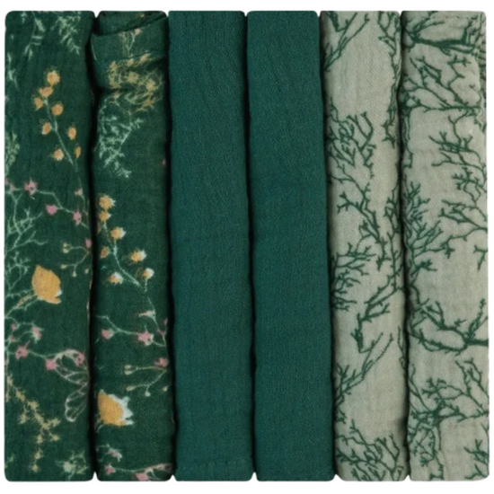 Муслиновые салфетки KIKKABOO Secret Garden Green, 30х30 см, 6 шт., изображение 2
