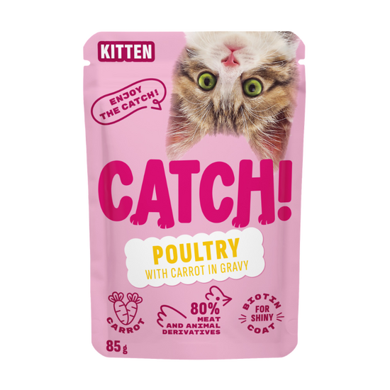 Влажный корм CATCH!, для котят, с мясом птицы и морковью, в соусе, 85 г