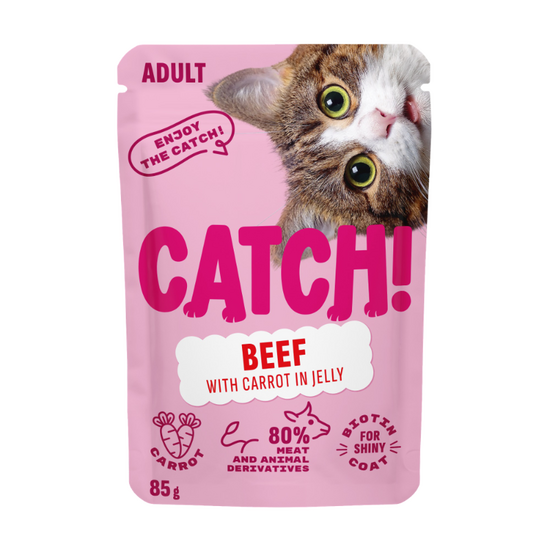 Влажный корм CATCH!, для взрослых кошек, с говядиной и морковью, в желе, 85 г