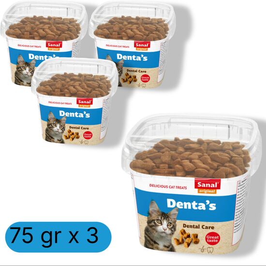 Set recompense SANAL Dental care, pernute, pentru pisici, 75 gr, 3 buc