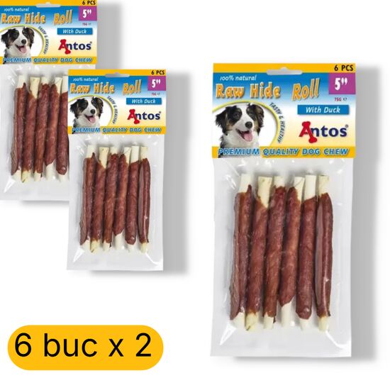 Set recompense ANTOS, pentru caini, din rata, 5 cm, 6 buc x 2
